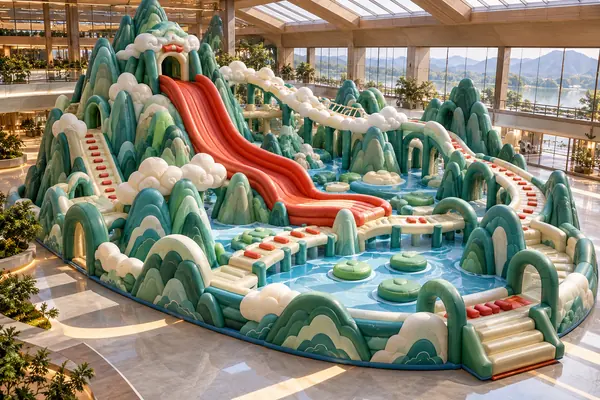 Dragon Mountain Sky Quest — China Mountain & Water Garden inflatable concept visualisation, not an installed attraction