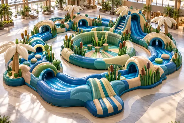 Nile Oasis Bounce Expedition — Ancient Egypt inflatable concept visualisation, not an installed attraction