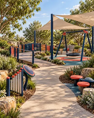 Original AG architectural concept for inclusive + sensory: Design directions for participation, expression and shared discovery. Artistic visual; technical design and suitability pending.