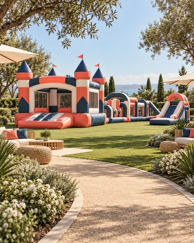 Original AG architectural concept for inflatable + mobile play: Flexible play concepts for events and changing places. Artistic visual; technical design and suitability pending.