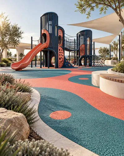 Original AG architectural concept for safety surfacing: Surface design developed around the project requirements. Artistic visual; technical design and suitability pending.