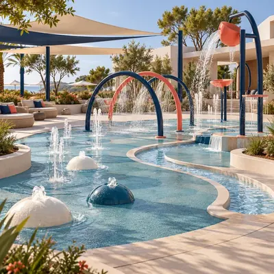 Original AG architectural concept for water + aquatic play: Playful water environments for discovery and movement. Artistic visual; technical design and suitability pending.