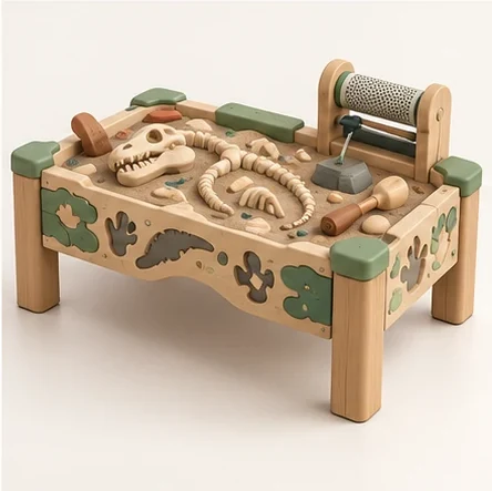 AG Dinosaur Fossil Table — original isolated AG concept illustration; not a production specification.