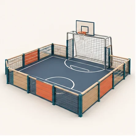 AG Court Mini MUGA — original isolated AG concept illustration; not a production specification.
